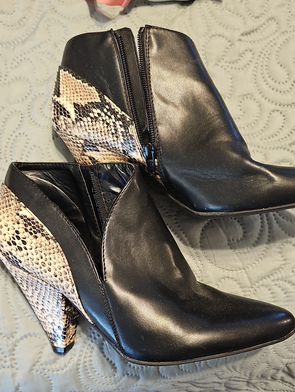 The Limited Women’s Black Ankle Booties with Snake-Print Heel